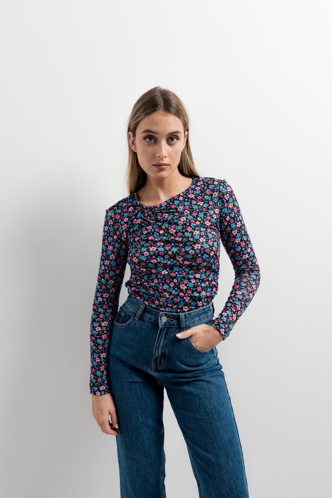 CAMISETA ASIMETRICA FLORES